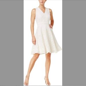 Lace Overlay Fit & Flare Dress